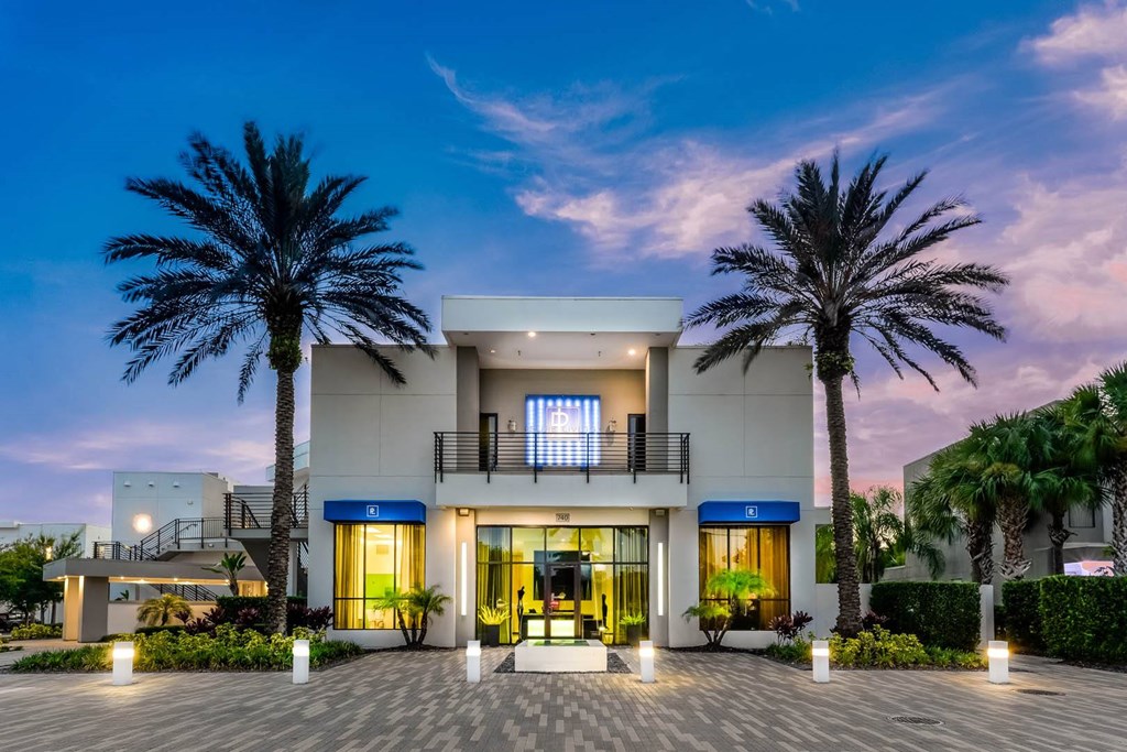 Reveal Heathrow Leasing Office Entrance View palm trees