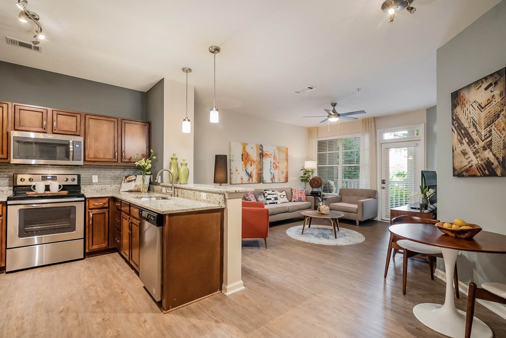 Sorelle apartments open concept kitchen and living area