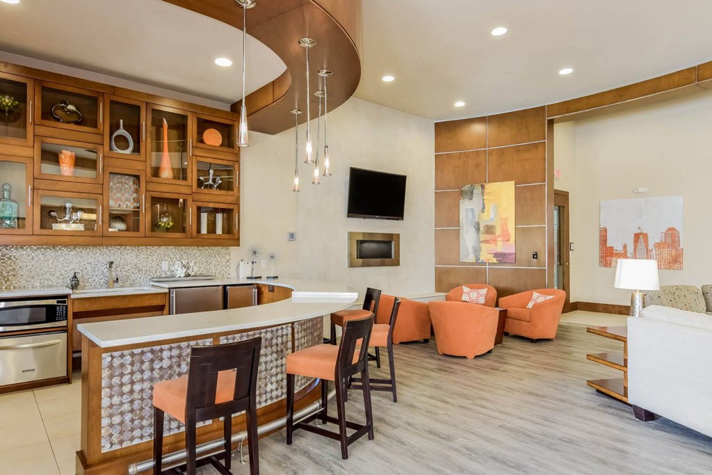 Grand at Cypress Cove apartments clubhouse kitchen area