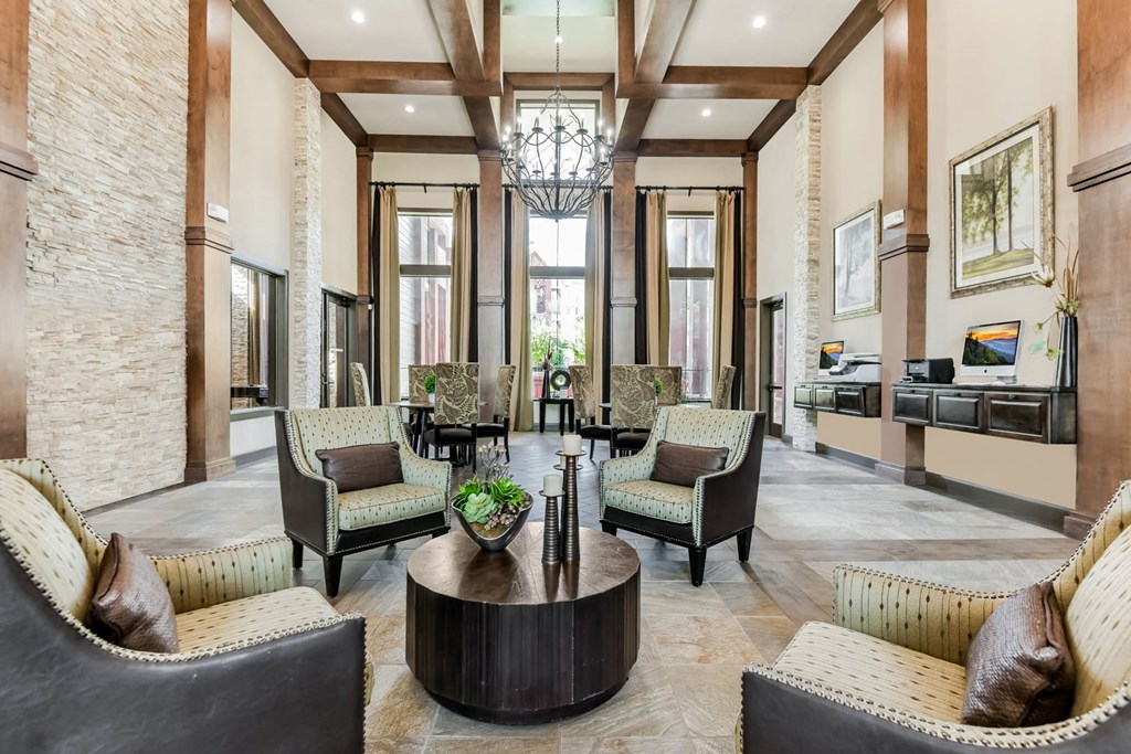 Yorktown Crossing apartments social lounge with comfortable seating areas