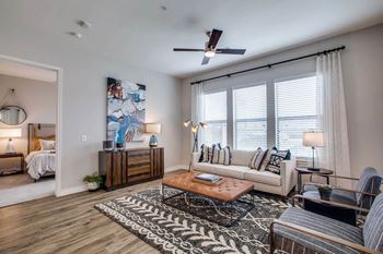 Living Room With Expansive Window at Berkshire Exchange Apartments, Texas, 77388