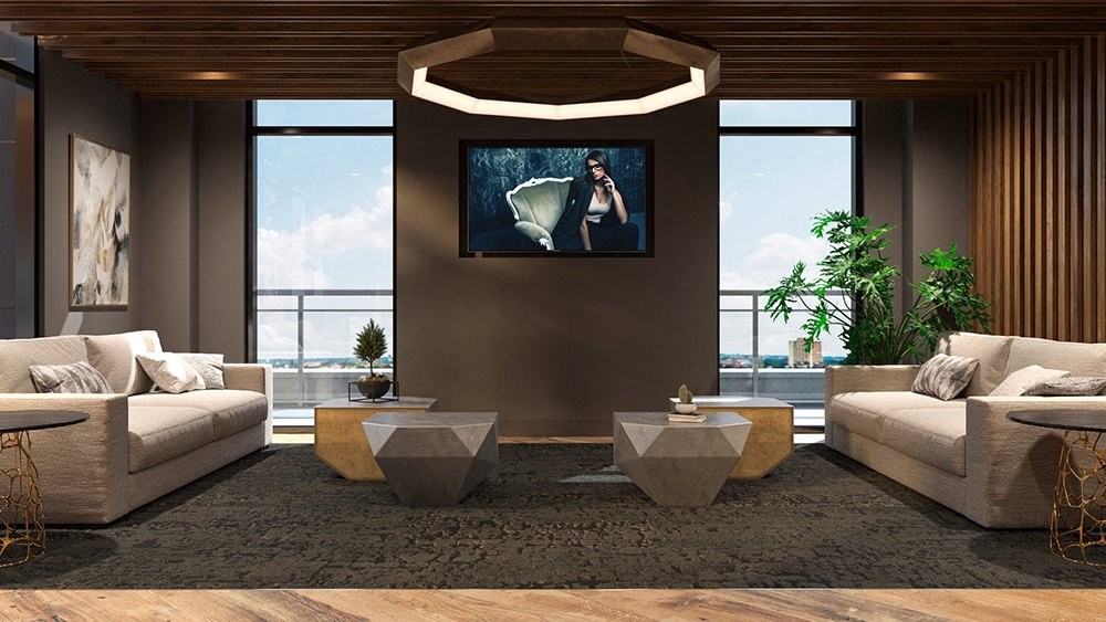 a large club room with seating and a tv at Tribeca NOMA apartments
