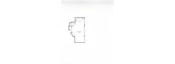 A floor plan of a house with a kitchen, dining room, and living/bedroom area.