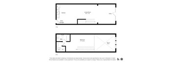 A floor plan for a 1 bedroom apartment with a living room and a bedroom.