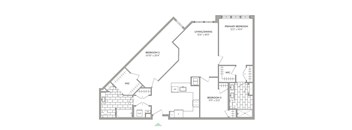 A drawing of a house layout with three bedrooms and a living area.