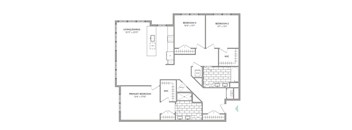 A floor plan of a house with a living room, dining room, and three bedrooms.