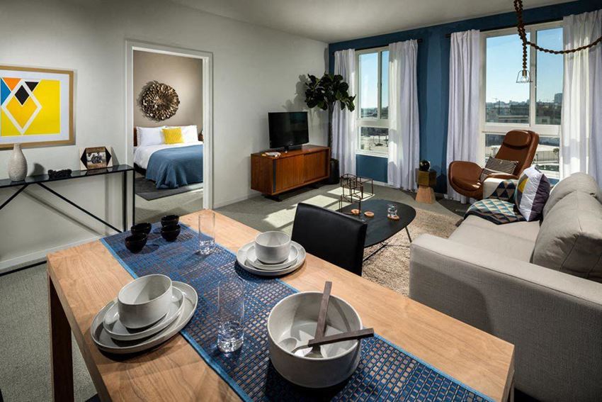 Interiors-Living Room With Expansive Window Living Room With Expansive Window at One Santa Fe Residential, Los Angeles, CA, 90012 - Photo Gallery