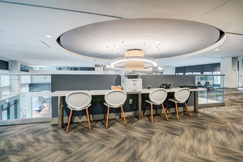 Social hub and workspaces at Berkshire Chapel Hill apartments