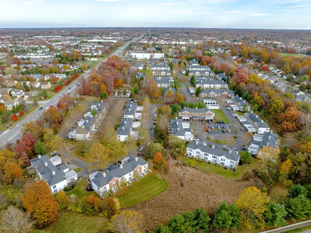 an aerial view of The Residence at Christopher Wren apartments in Gahanna, OH