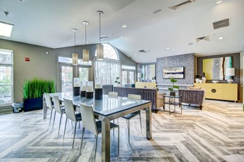 Amenities-Work from Home Spaces MetroPlace at Town Center Apartments Resident Club with Clubroom, Work-From-Home Spaces, Entertainment Space, Java Lounge, , Pool, Fitness, BBQ-4300 Telfair Blvd. Camp Springs MD - Photo Gallery 5