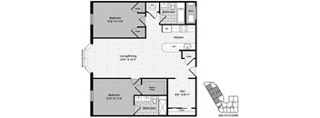 A floor plan of a 2nd-5th floors apartment with a living/dining area, kitchen, and two bedrooms.