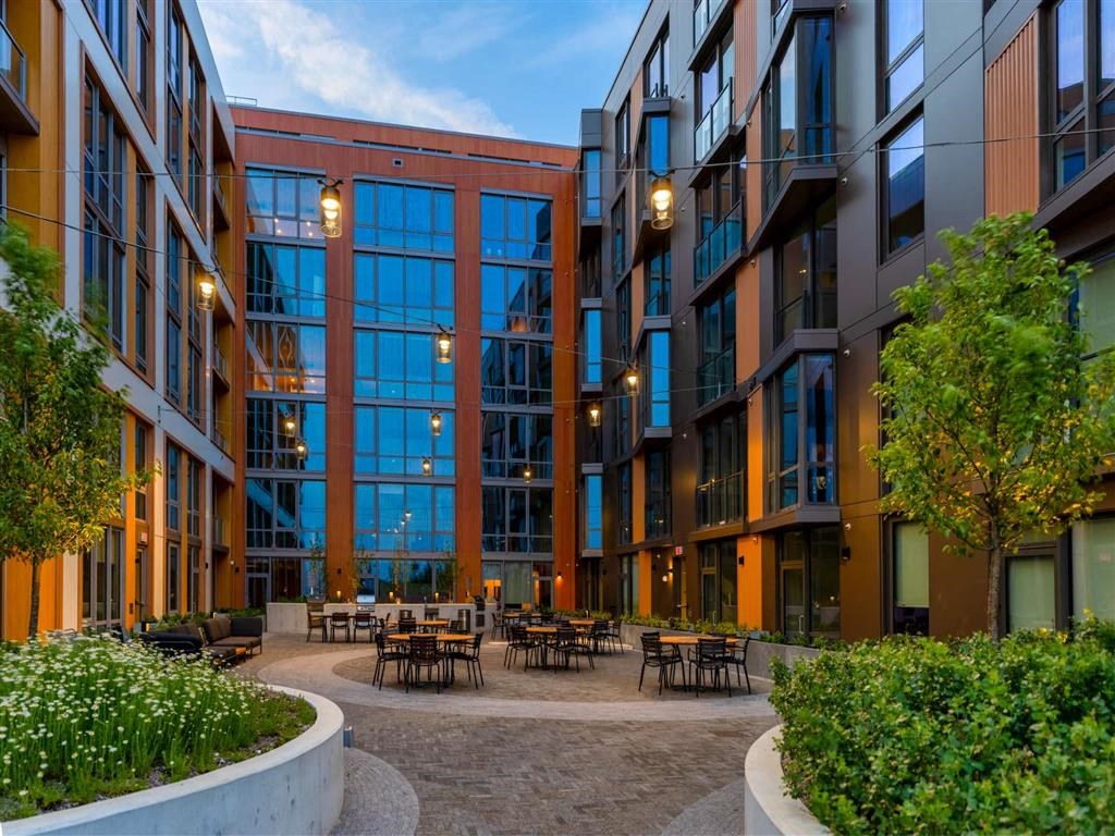 RiverPoint luxury apartments in Washington, DC exterior building view with courtyard