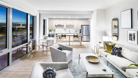 a living room with a couch and a table