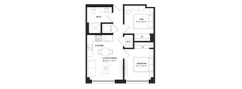 floorplan of a one bedroom apartment with a den at 29 Wyn apartments in Miami
