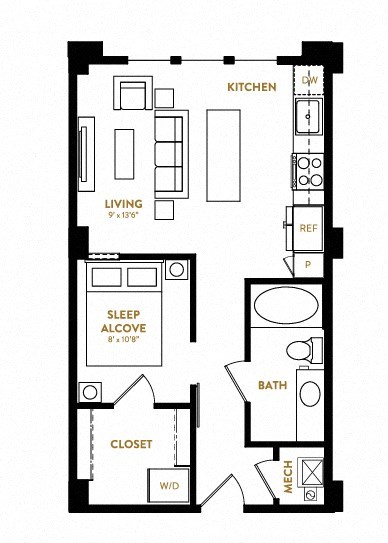 Studio  E1 Floor Plan at Berkshire Pullman, Frisco, Texas