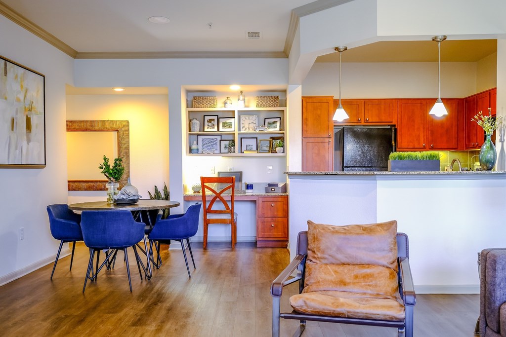 A modern living room at The Falls at Copper Lake luxury Houston apartments