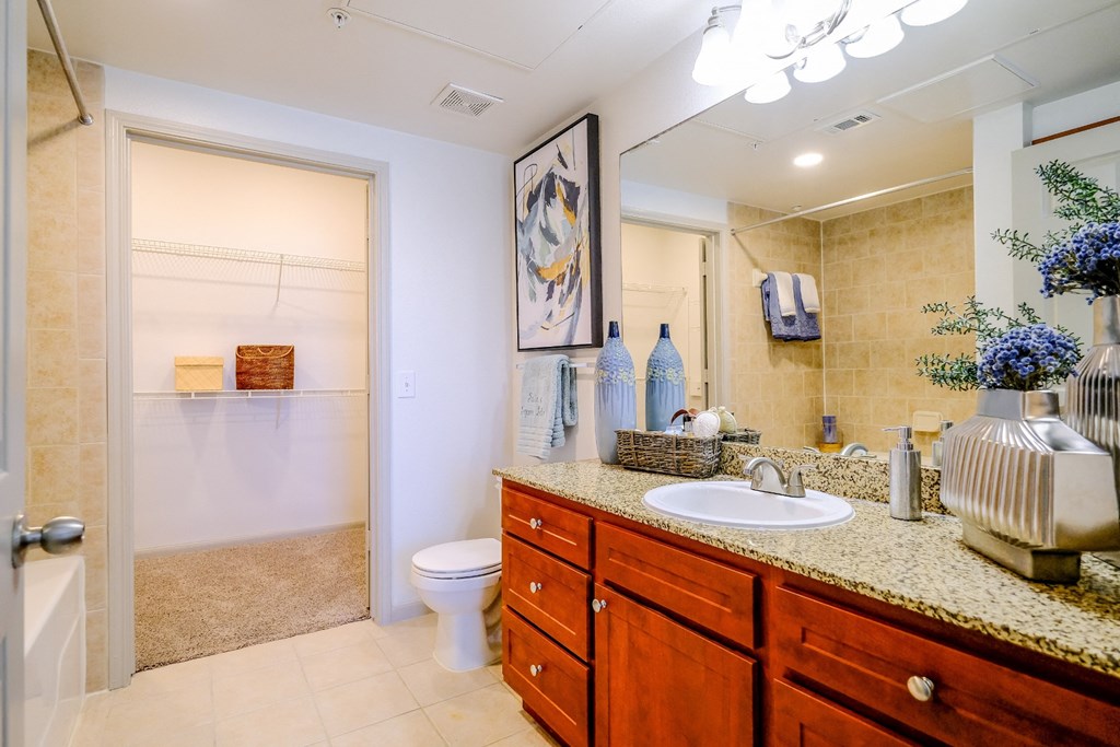 luxury bathroom at The Falls at Copper Lake Houston apartments for rent
