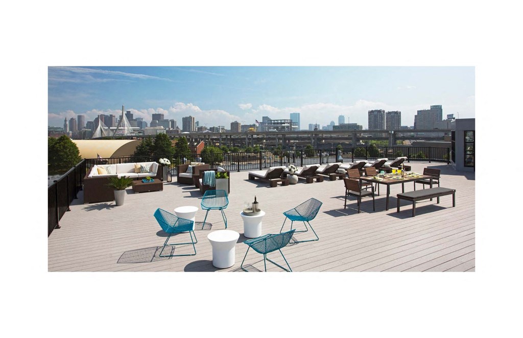 Rooftop Skydeck with Outdoor Living, Outdoor Kitchen with BBQ and alfresco dining, Outdoor Sundeck with Lounges at Gatehouse 75, Charlestown, 02129