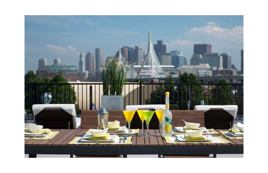 Rooftop Skydeck with Al Fresco Dining and  Stunning Views of Downtown Boston and Zakim Bridge at Gatehouse 75, Charlestown