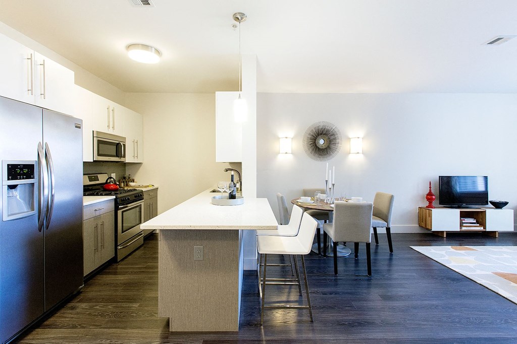 Interior Kitchen with Island and Dining Area at Gatehouse 75, Massachusetts