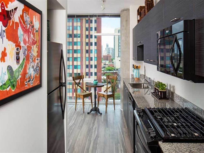 Bright Kitchen View Bright Kitchen View at 805 N. Lasalle Drive, Chicago, IL. 60610, Studio Apartments with Chicago City Views - Photo Gallery