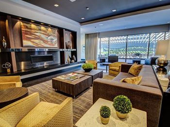 Living Room With Standard Fireplace at The Benjamin Seaport Residences, Boston