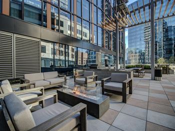 Courtyard Patio With Ample Sitting at Via Seaport Residences, Massachusetts, 02210