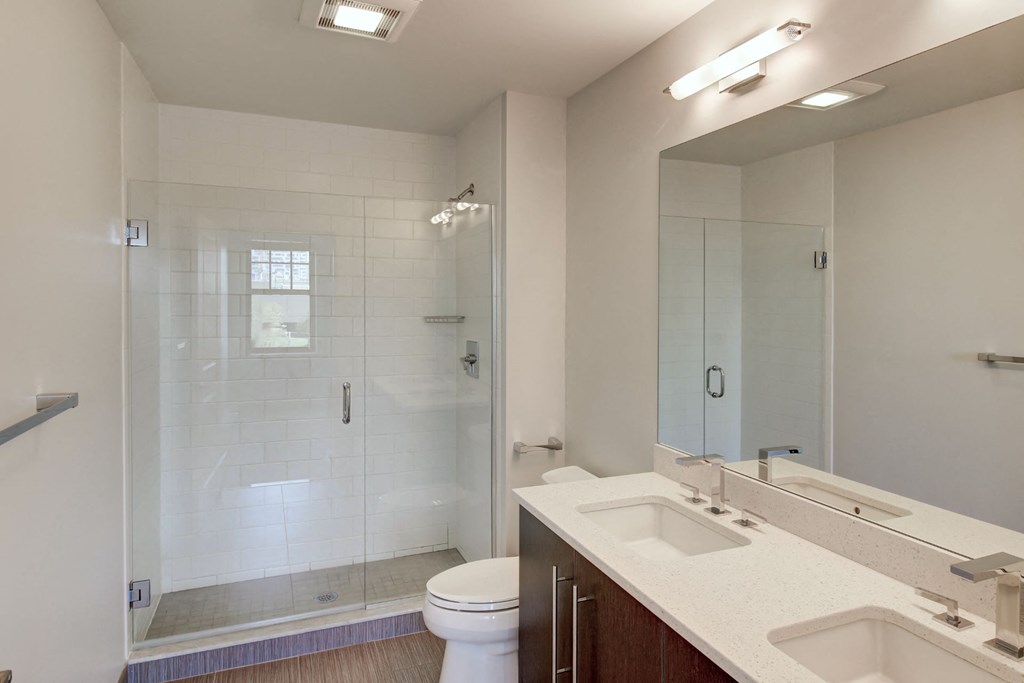Luxury Apartments Charlestown MA with Spa Baths with double vanity and and Glass Showers