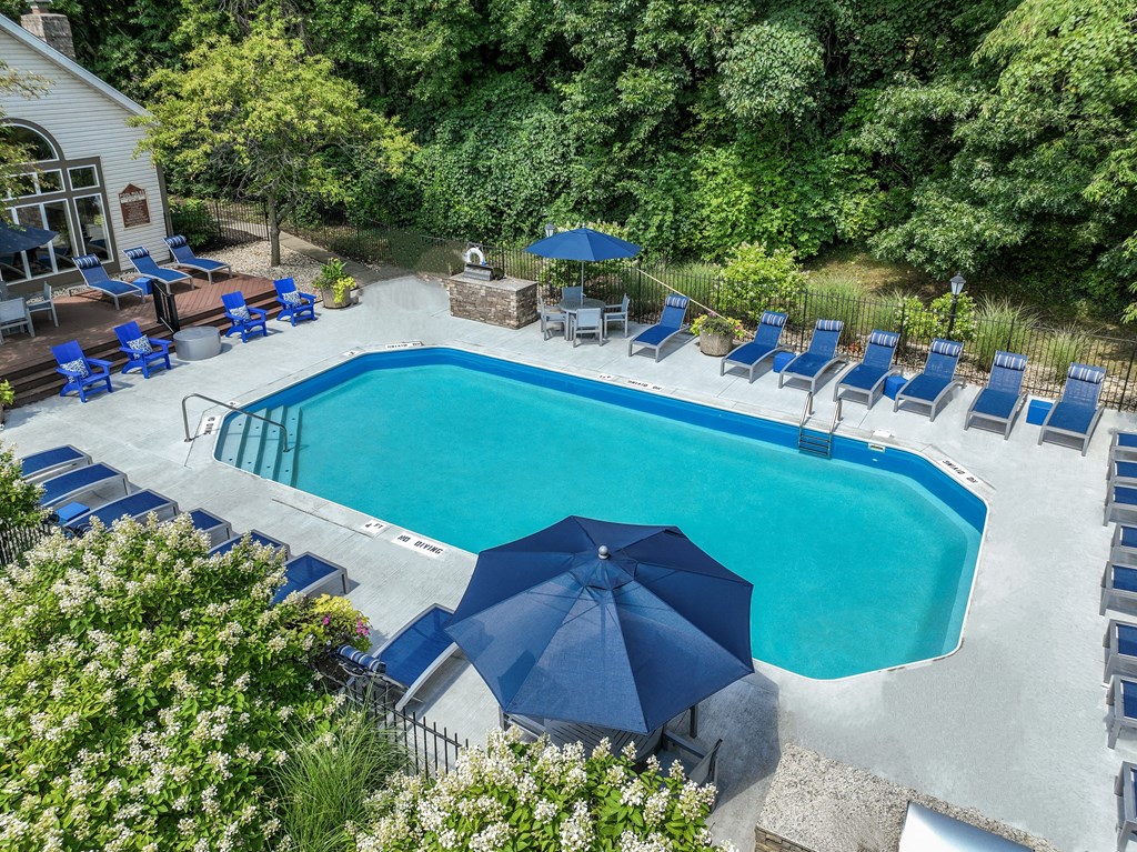 Pool Aerial View at Lake Forest Apartments