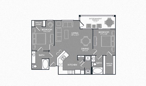 Two Bed Two Bath Floor Plan at Luxe Creekside, New Braunfels, 78130