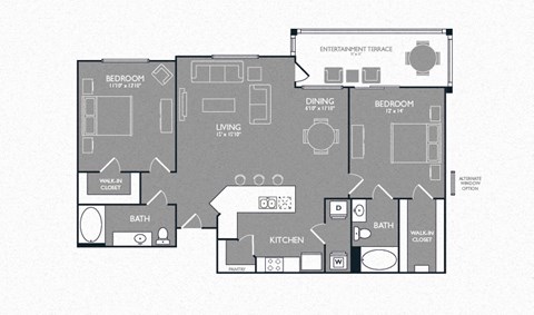Two Bed Two Bath Floor Plan at Luxe Creekside, New Braunfels, Texas