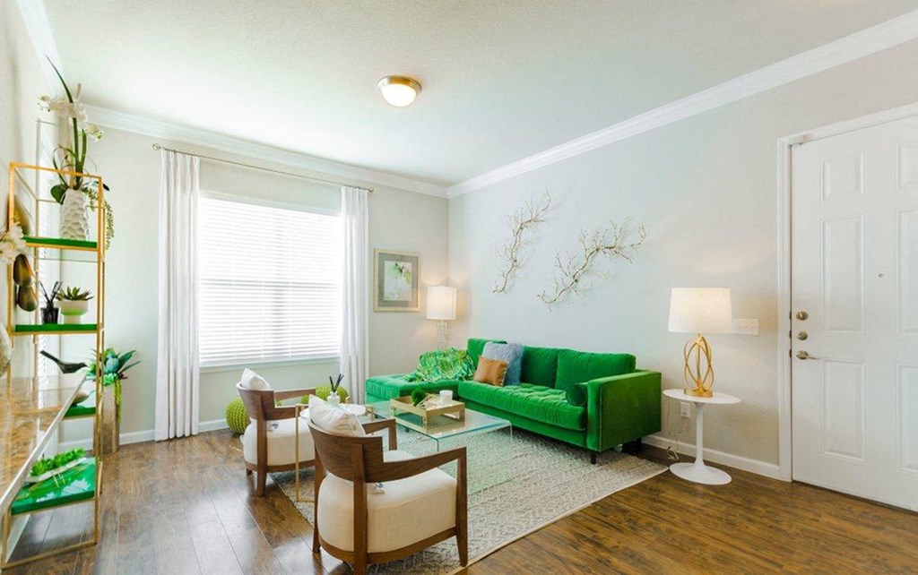 Decorated Living Room at Berkshire Woodland, Conroe, 77384