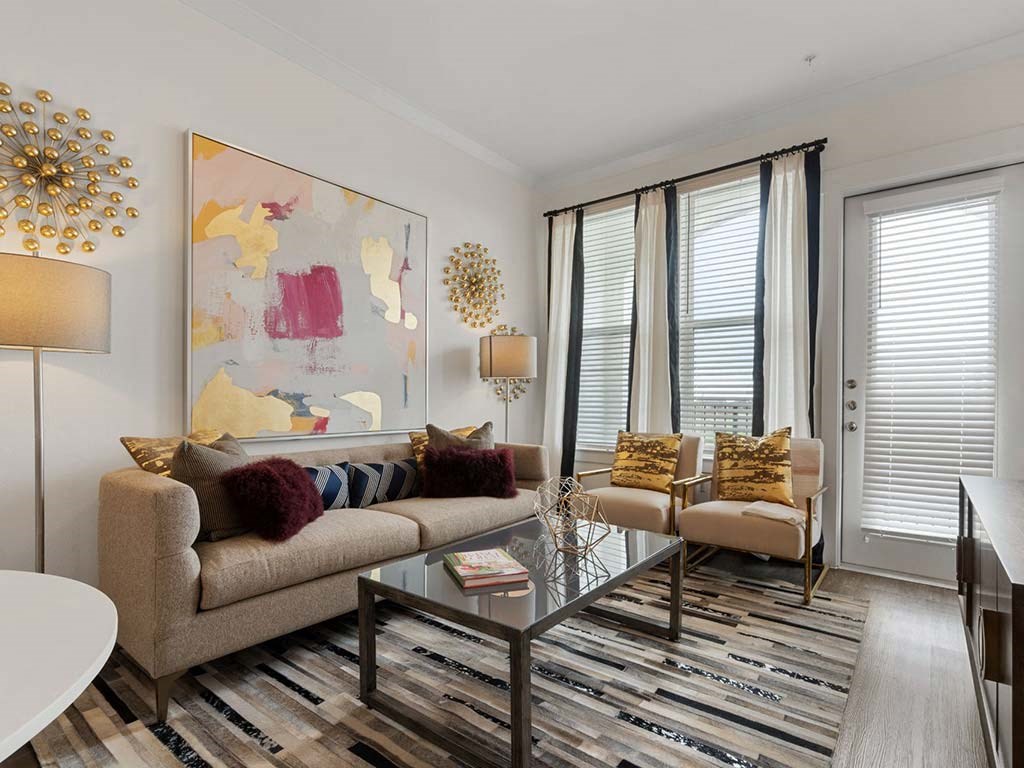 Living room with sofas1 at Reveal at Lake Ridge, Texas