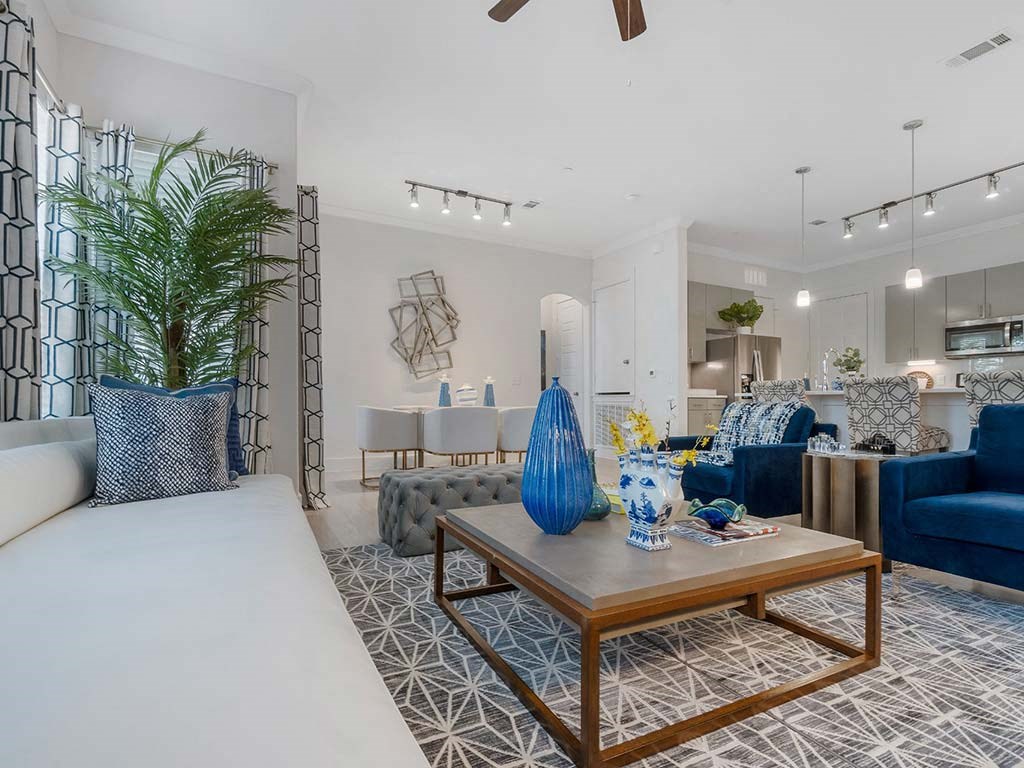 Living room decor1 at Reveal on the Lake, Rowlett