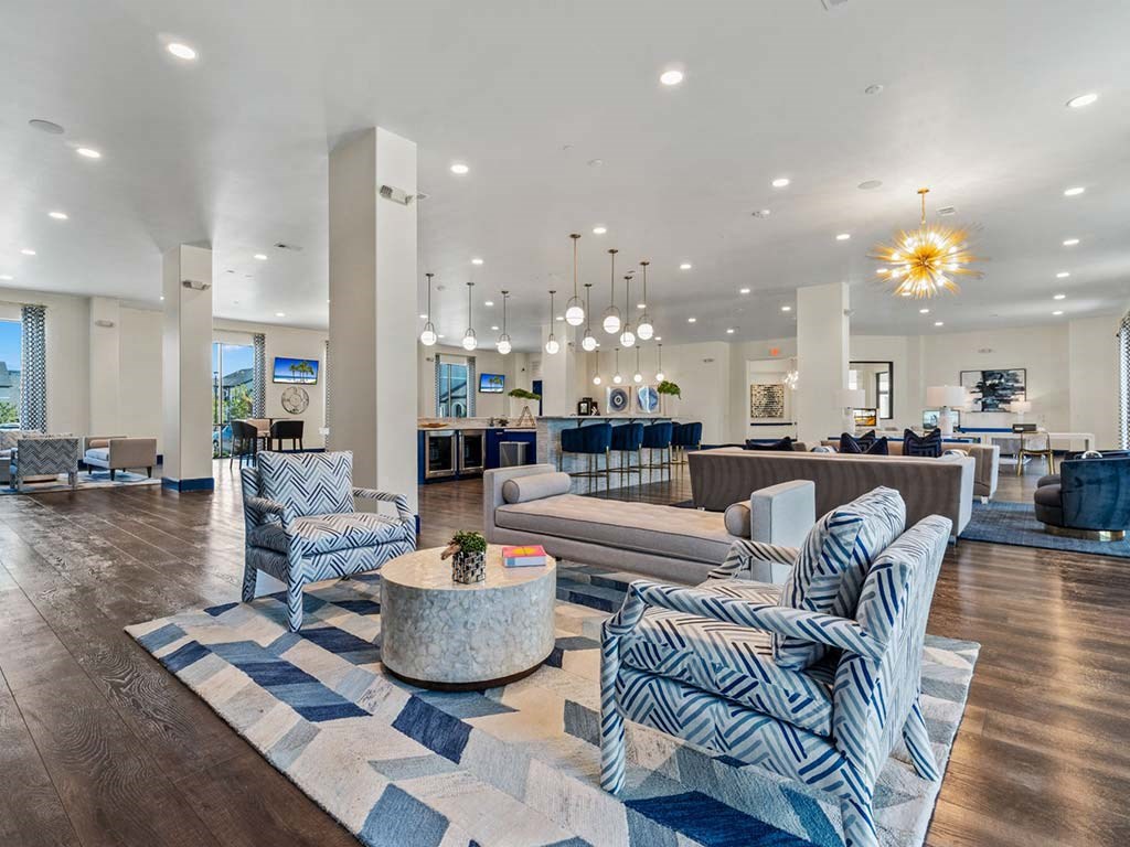 Living room sofa and tv at Reveal on the Lake, Texas, 75088