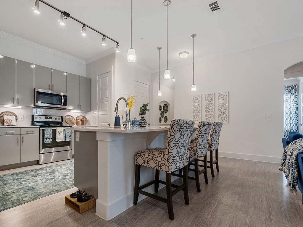 Model kitchen at Reveal on the Lake, Texas, 75088