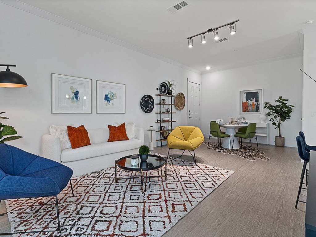 Living room at Reveal at Onion Creek, Texas, 78747