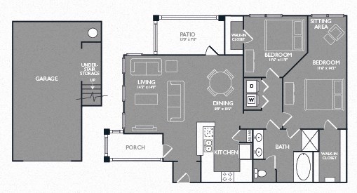 Two Bed One Bath Floor Plan Two Bed One Bath Floor Plan at Mansions at Briggs Ranch, San Antonio, 78245