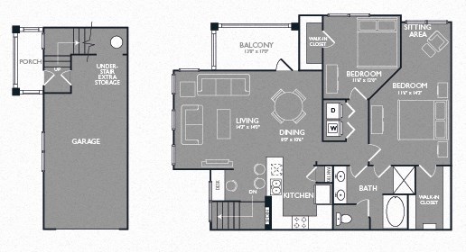 Two Bed One Bath Floor Plan Two Bed One Bath Floor Plan at Mansions at Briggs Ranch, San Antonio, Texas