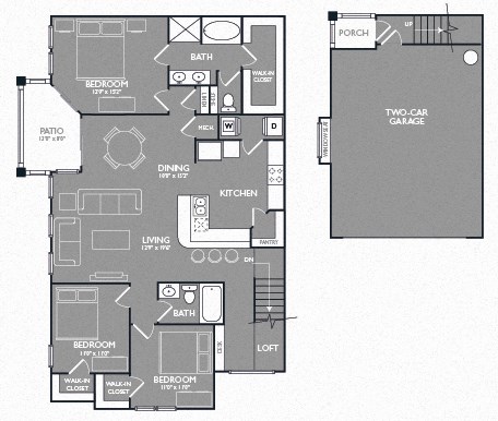 Three Bed Two Bath Floor Plan Three Bed Two Bath Floor Plan at Mansions at Briggs Ranch, San Antonio, TX, 78245