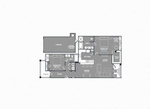 Two-Bedroom Floor Plan at Mansions of Georgetown, Texas, 78626