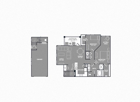Two Bed One Bath Floor Plan at Mansions Lakeway, Texas