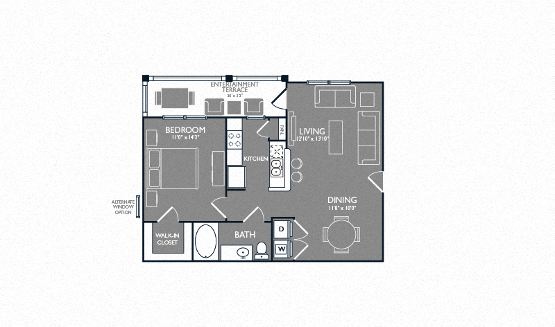 One-Bedroom Floor Plan at Mansions at Spring Creek, Garland, Texas