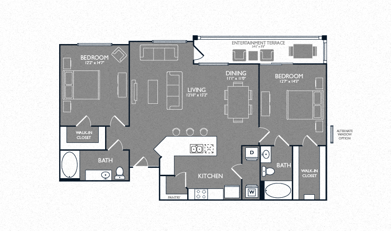 Two-Bedroom Floor Plan at Mansions at Spring Creek, Garland, 75044