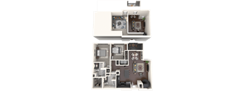 a floor plan of two bedrooms with a bathroom and a living room