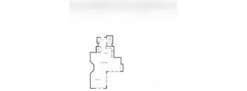 A floor plan of a house with a living room, bedroom, and kitchen.