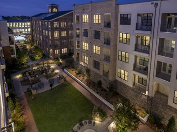Exteriors- aerial view of courtyard Drone Exterior View at Berkshire Ninth Street, North Carolina - Photo Gallery 3