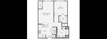 a floor plan of a studio apartment with a bedroom and a living room