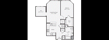 a floor plan of a house with a bedroom and a living room