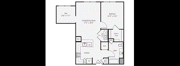 a floor plan of a living room and a bedroom